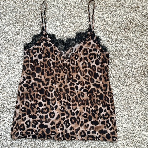 Zara Cheetah Leopard Print Lace Trim Spaghetti Strap Tank Top Size Small - Picture 3 of 3